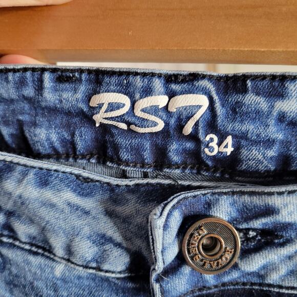 RS7 Royal 7 Acid Wash Distressed Zipper Knee Whiskering Skinny Jeans Size 34x33 - Picture 3 of 9